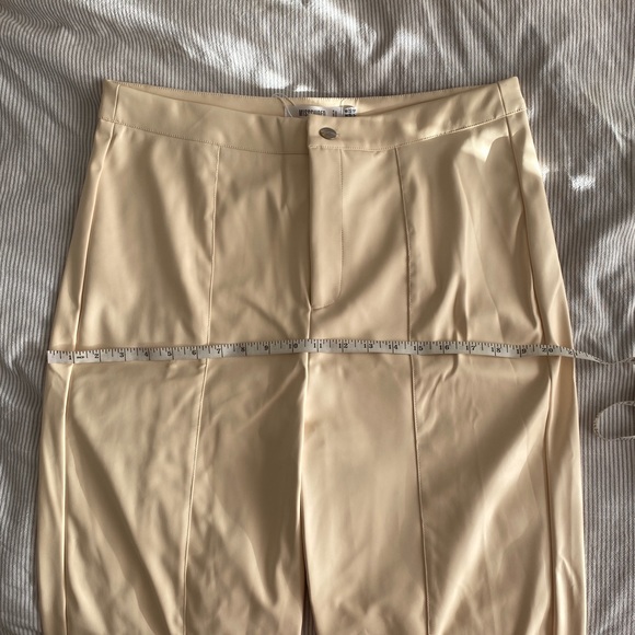 Cream Faux Leather Split Hem Trousers - Picture 9 of 15